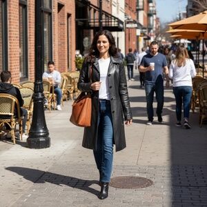 Y2K/90s Vintage DANIER Black Leather Coat | Structured Shoulders | Women's Sz M